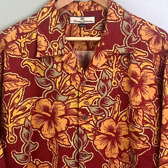 Tommy Bahama Other - Tommy Bahama SILK Orange Yellow Button Shirt Men's Hawaiian Tropical Large
